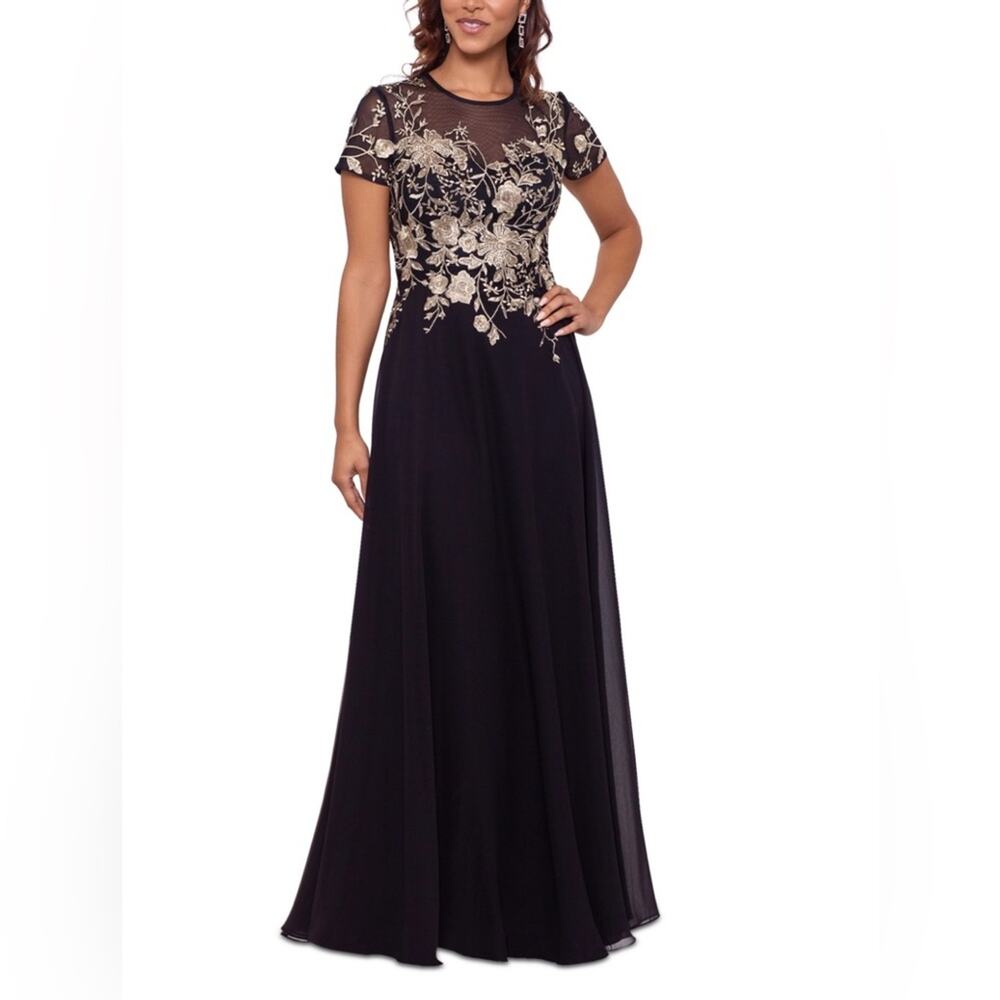 Betsy & Adam Mesh Embroidered Gown - Size 2 Petite